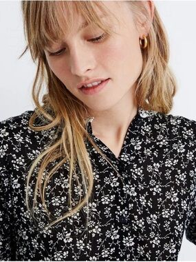 Madewell Black White Floral Cotton Button Front Blouse Medium